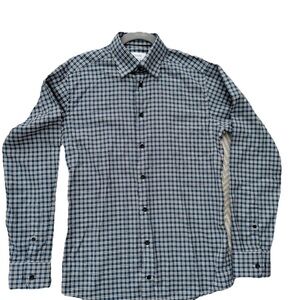 Eton Navy Plaid Button-Down Shirt Fine Twill Cotton 39 15 1/2 Medium SLIM FIT